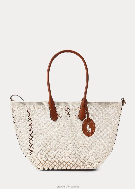 Жене Ralph Lauren Велика торба за звоно са хекланим крошеом са кожним украсима V2V445190 пергамент крем