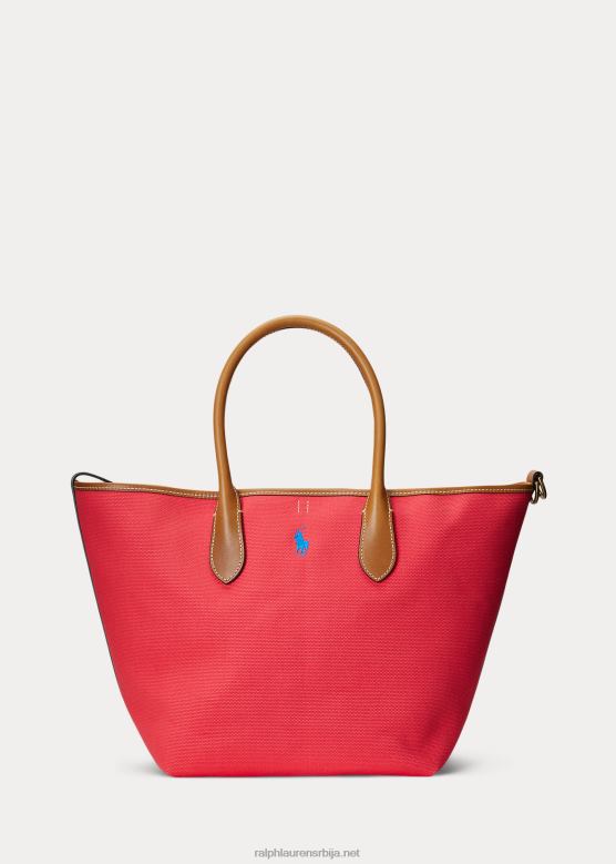 Жене Ralph Lauren реверзибилна платнена торба за звоно средње величине V2V445193 издржљива црвена / пудер плава