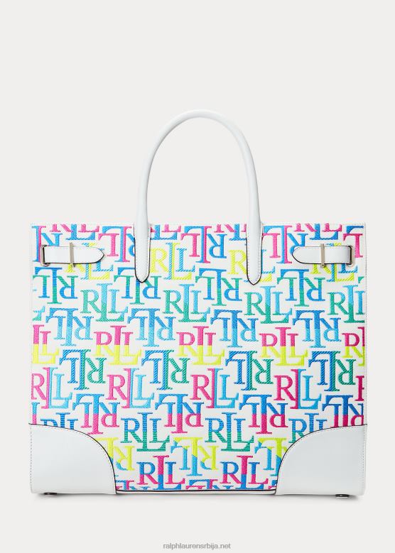 Жене Ralph Lauren извезена платнена велика девин торба V2V445425 вишебојни лого/бело