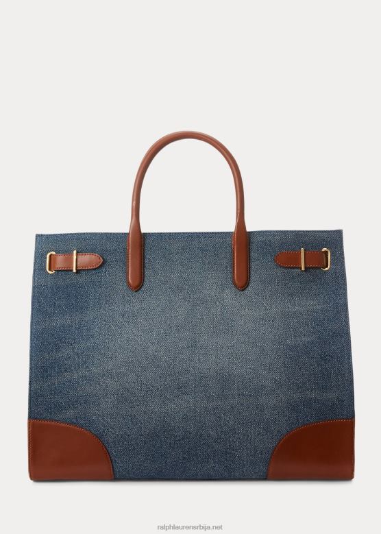 Жене Ralph Lauren деним велика девин торба са кожним украсима V2V445426 залазак сунца индиго прање