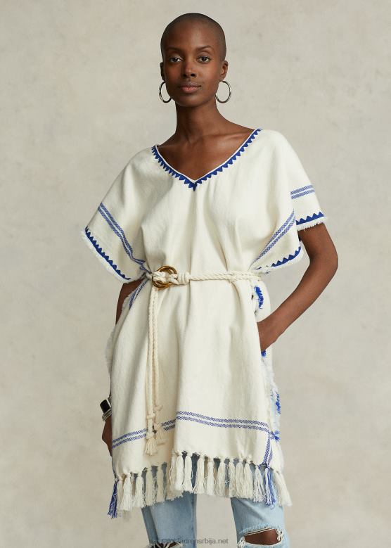 Жене Ralph Lauren ткани памучни табард пончо са ресицама V2V445470 крем/плава