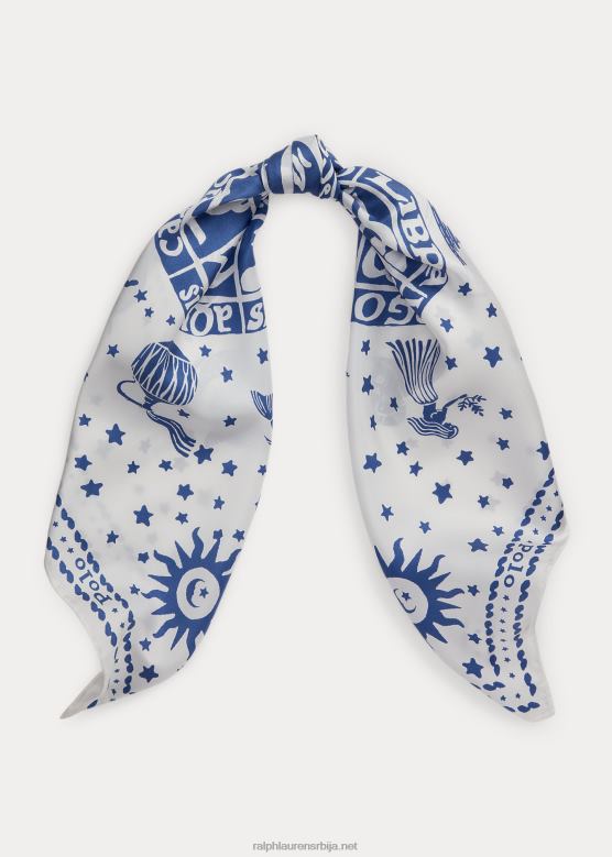 Жене Ralph Lauren свилени шал са мотивом зодијака V2V445531 пергамент крем / морнарица