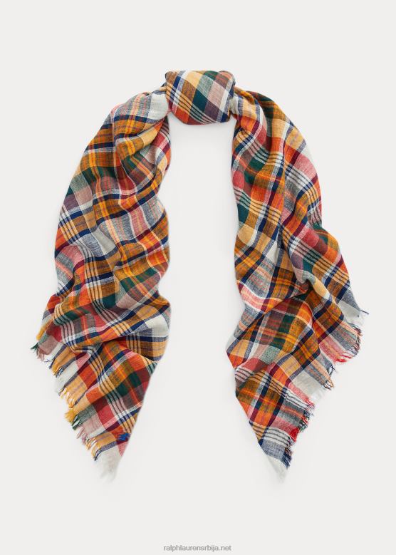 Жене Ralph Lauren превелики карирани шал са ресама V2V445545 морнарски карирани