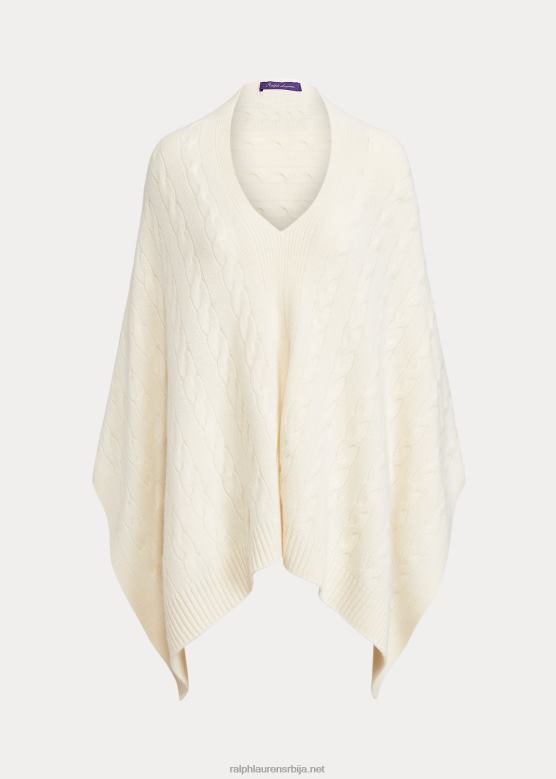 Жене Ralph Lauren кабловски кашмир пончо шал V2V445593 пергамент крем