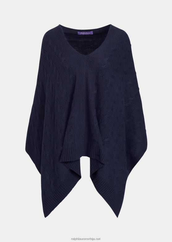 Жене Ralph Lauren кабловски кашмир пончо шал V2V445596 морнарица