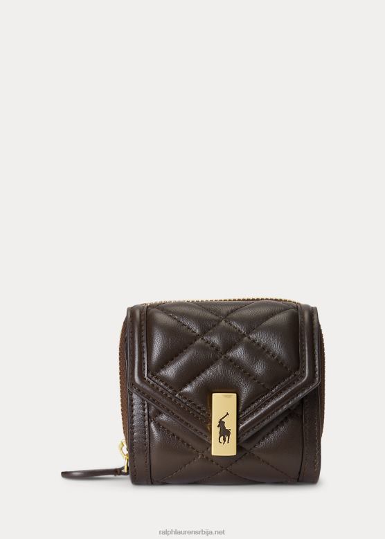 Жене Ralph Lauren компактни новчаник од прошивене коже поло ид V2V449729 дуван