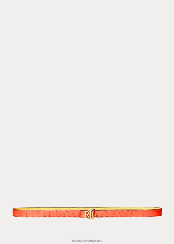 Жене Ralph Lauren реверзибилни кожни уски ремен са логотипом V2V444906 корал/жута