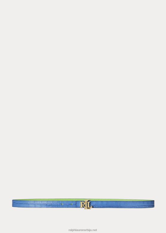 Жене Ralph Lauren реверзибилни кожни уски ремен са логотипом V2V444907 Нова Енглеска плава/ривијера