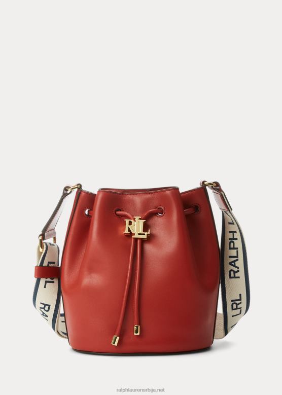 Жене Ralph Lauren кожна средња андие торба на везице V2V445342 црвени сунчани камен