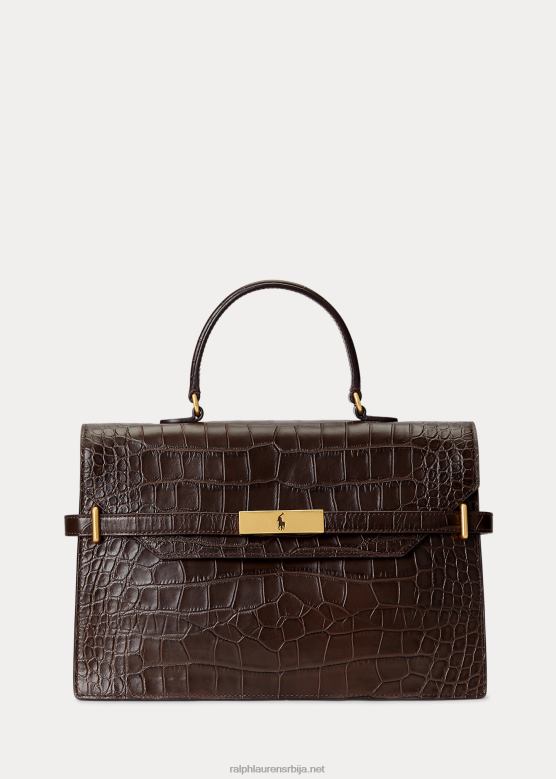 Жене Ralph Lauren поло ид кожна торба са рељефом крокодила V2V445185 чоколада