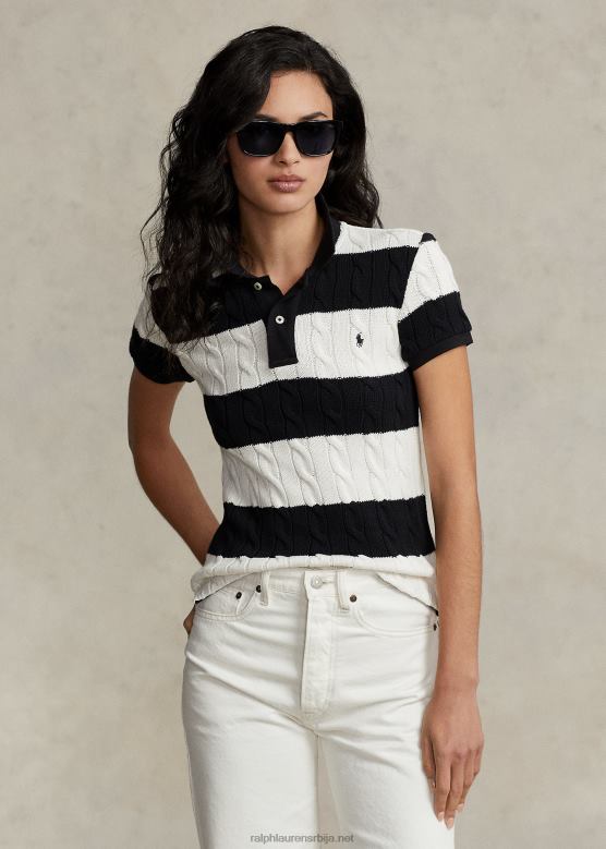 Жене Ralph Lauren слим фит поло мајица од кабловског плетења V2V442928 крем/црна