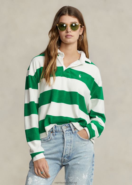 Жене Ralph Lauren пругаста скраћена мајица за рагби V2V442935 билијар/децквасх бела