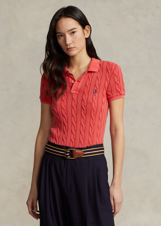 Жене Ralph Lauren слим фит поло мајица од кабловског плетења V2V443021 рл2000 ред