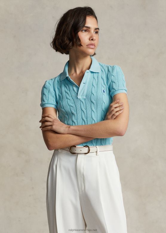 Жене Ralph Lauren слим фит поло мајица од кабловског плетења V2V443022 тиркизна нова