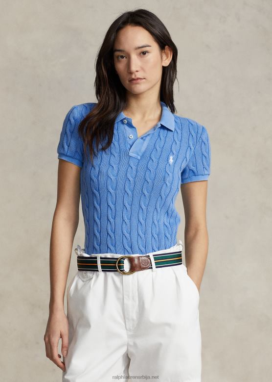 Жене Ralph Lauren слим фит поло мајица од кабловског плетења V2V443023 цолби блуе