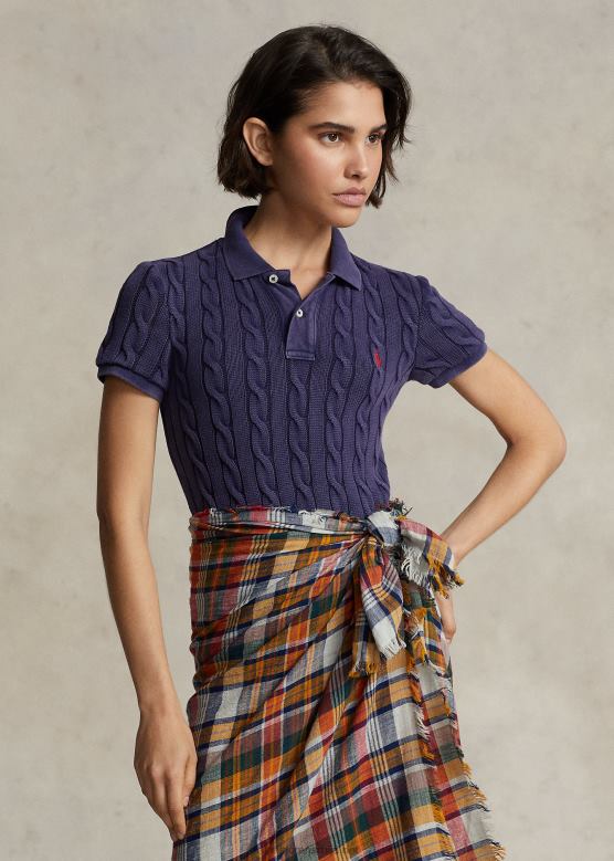 Жене Ralph Lauren слим фит поло мајица од кабловског плетења V2V443024 невпорт морнарица