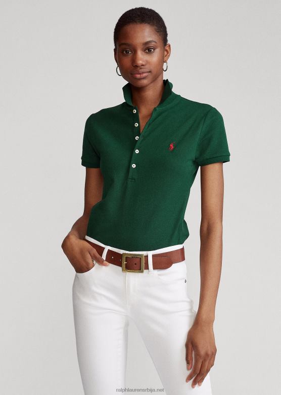 Жене Ralph Lauren слим фит растезљива поло мајица V2V443258 колеџ зелено