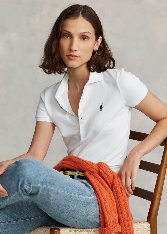 Жене Ralph Lauren слим фит растезљива поло мајица V2V443271 бео