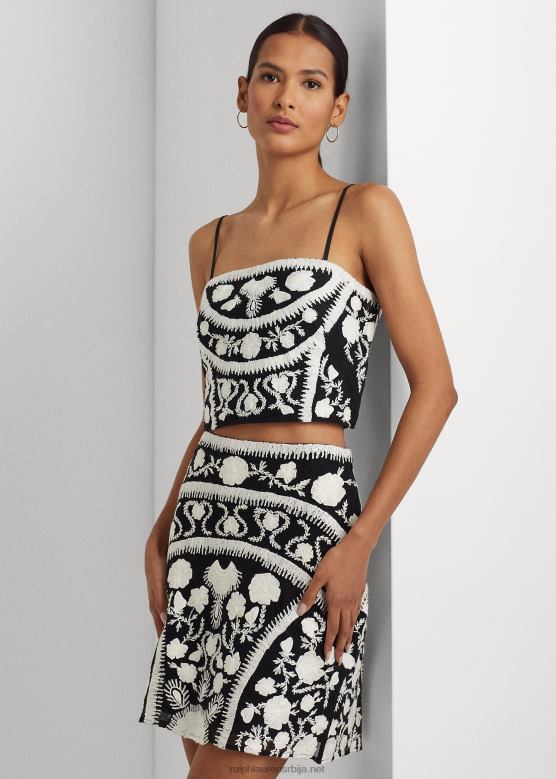 Жене Ralph Lauren извезена скраћена блуза без рукава V2V443885 црно бели