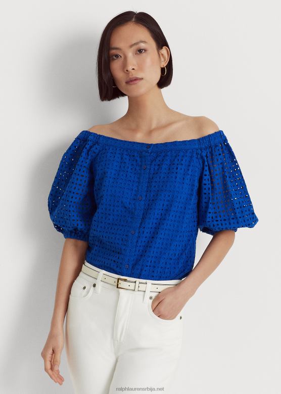 Жене Ralph Lauren памучна блуза са отвореним раменима V2V443914 плави сатурн