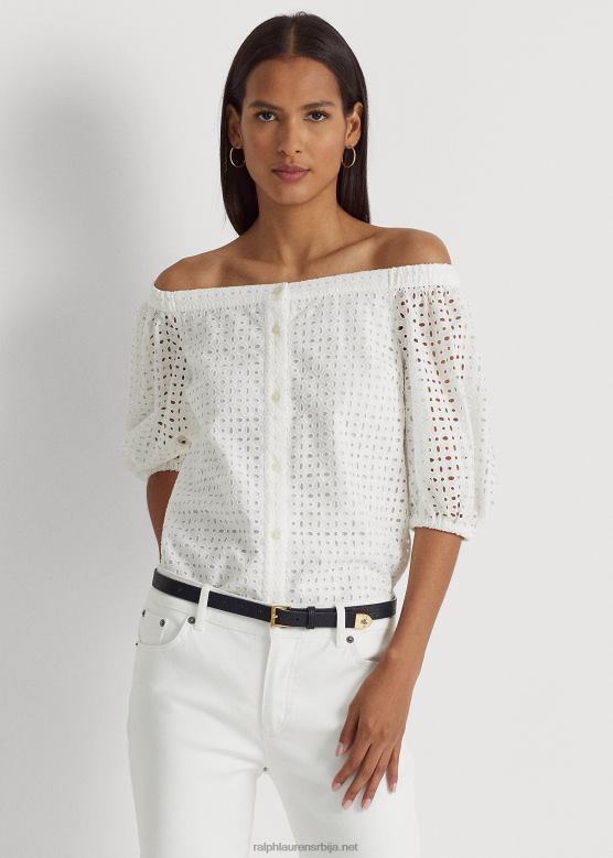 Жене Ralph Lauren памучна блуза са отвореним раменима V2V443915 бео