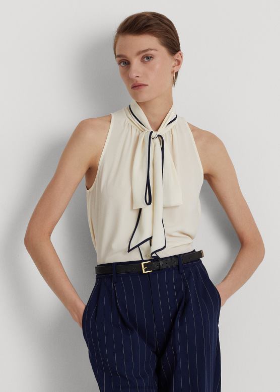 Жене Ralph Lauren Креп блуза без рукава са краватом V2V444068 маскарпоне крем/плава