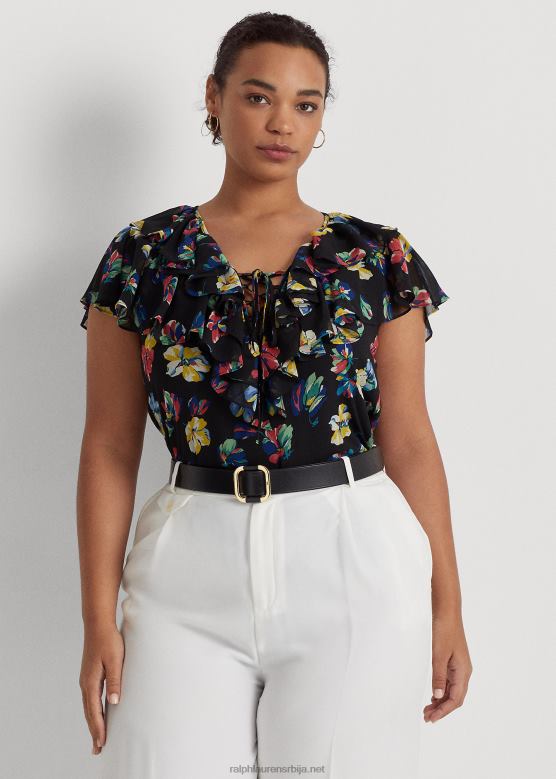 Жене Ralph Lauren блуза од жоржета са цветним воланима V2V444557 црни мулти