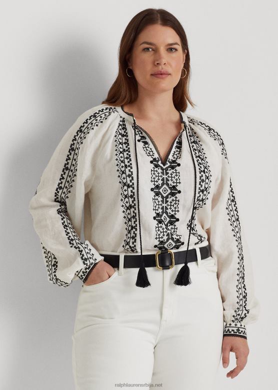 Жене Ralph Lauren везена ланена блуза V2V444561 бело црно