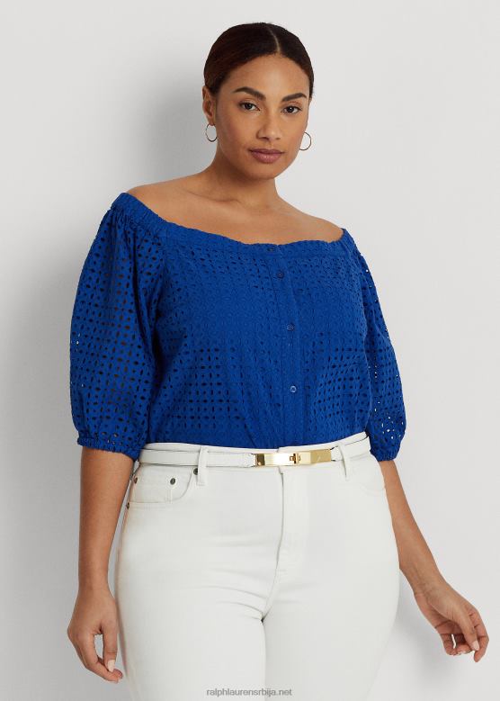 Жене Ralph Lauren памучна блуза са отвореним раменима V2V444568 плави сатурн