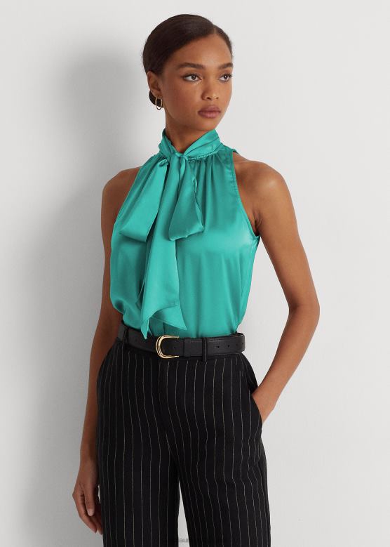 Жене Ralph Lauren Цхармеусе блуза без рукава са краватом V2V444892 природна тиркизна