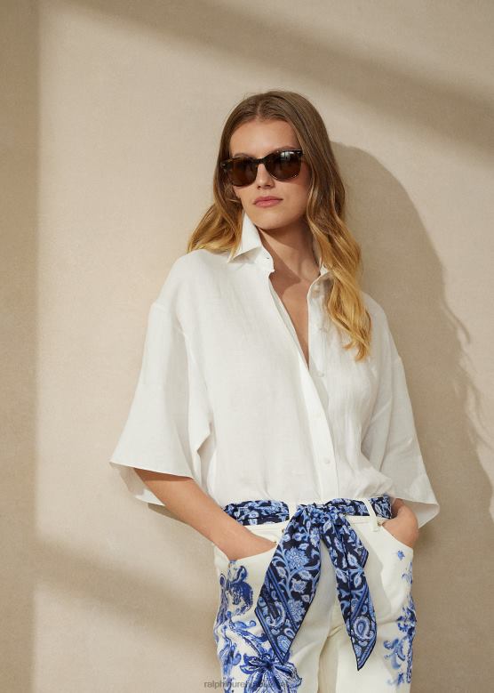 Жене Ralph Lauren соломан ланена блуза V2V449316 керамичка бела