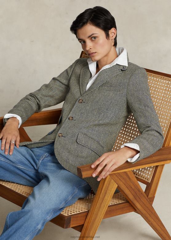 Жене Ralph Lauren блејзер од мешавине рибље кости V2V443102 краљевска морнарица/крем