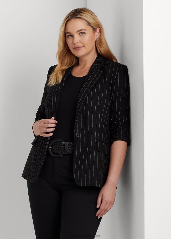 Жене Ralph Lauren блејзер од мешавине лана у пругама V2V444777 црна/крем