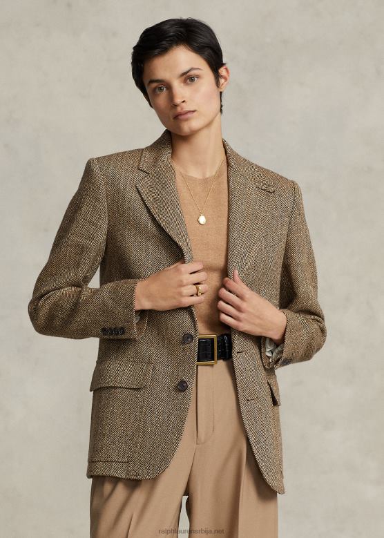 Жене Ralph Lauren блејзер од рибље кости V2V449171 браон/крем рибља кост