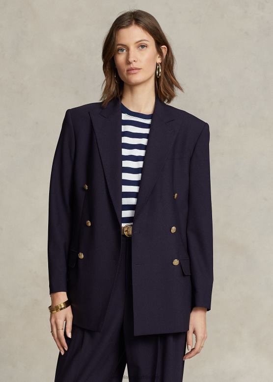 Жене Ralph Lauren двоструки блејзер од мешавине вуне V2V449175 морнарица