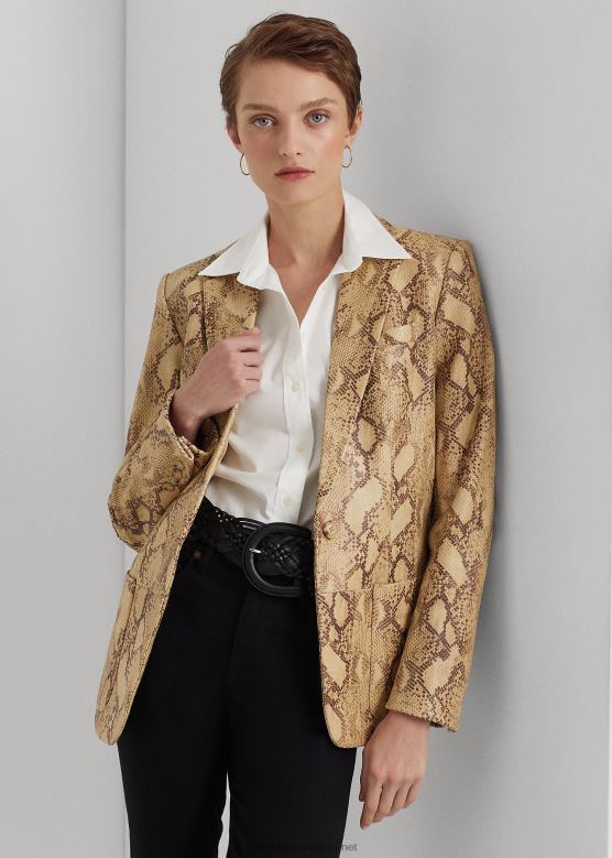 Жене Ralph Lauren кожни блејзер са рељефом питона V2V449531 тан мулти