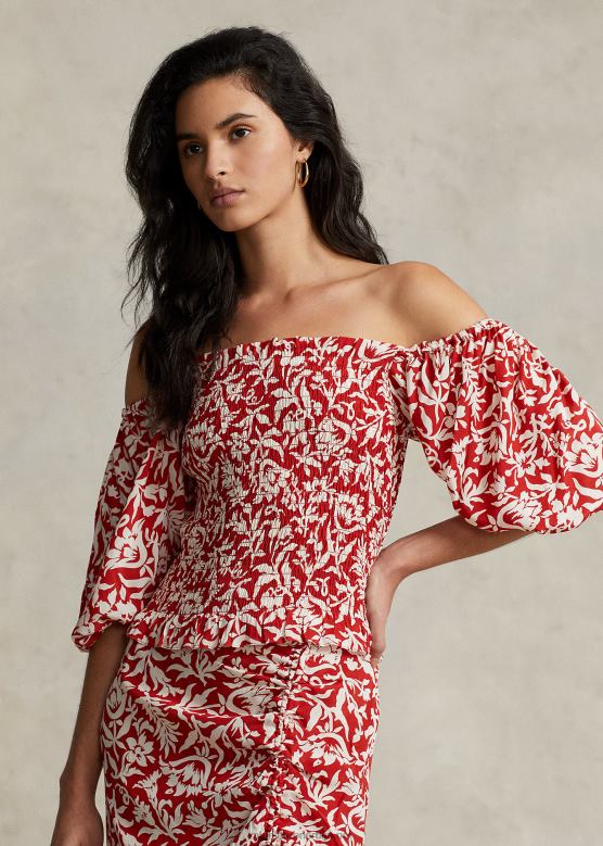 Жене Ralph Lauren блузон са цветним рукавима од креп горњег дела V2V449189 пролећни љиљан цветни