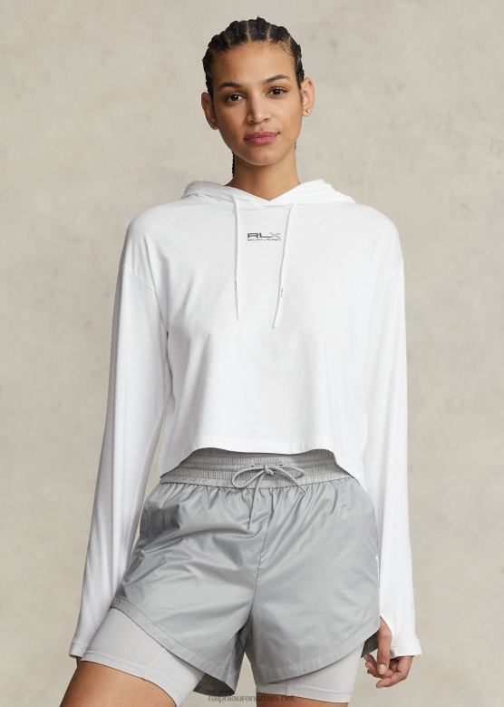 Жене Ralph Lauren скраћена памучна мајица с капуљачом V2V443046 керамичка бела