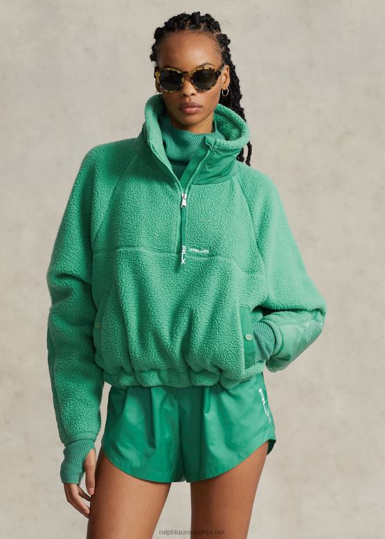 Жене Ralph Lauren рипстоп трим пуловер од флиса са високим навлаком V2V443107 сплав зелено