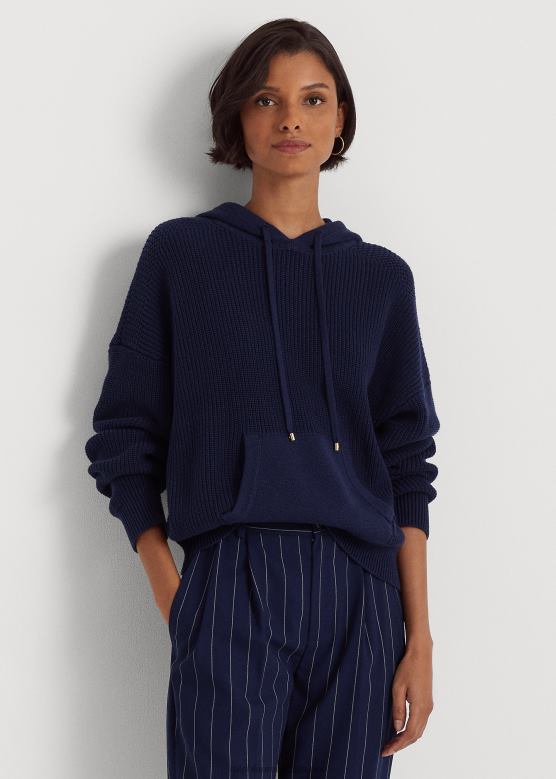 Жене Ralph Lauren џемпер с капуљачом од чешљаног памука V2V449568 префињена морнарица