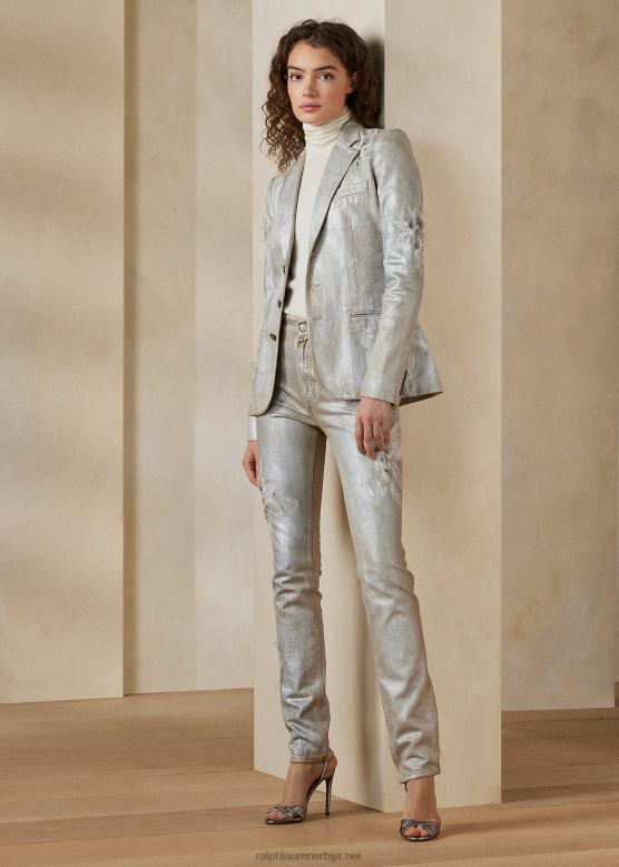Жене Ralph Lauren 160 слим тексас џинс V2V443549 пресвучена сребрним цветним