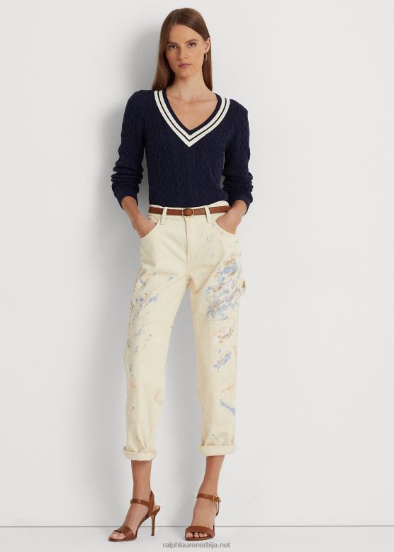 Жене Ralph Lauren фарба-сплаттер тексас столарски џинс V2V444437 крема за прање