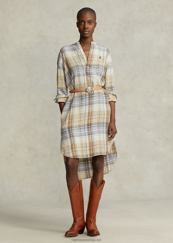 Жене Ralph Lauren карирана ланена кошуља V2V442962 браон мулти плаид