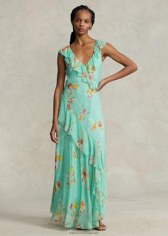 Жене Ralph Lauren максидресс од жоржета са набораним цветовима V2V443000 четкицом флорал