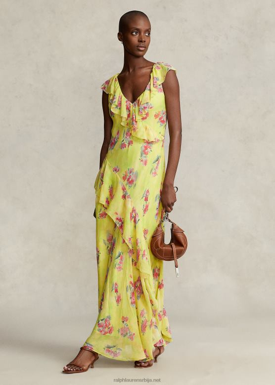 Жене Ralph Lauren максидресс од жоржета са набораним цветовима V2V443001 водени жиг са цветним принтом