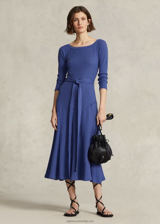 Жене Ralph Lauren памучна миди хаљина са изрезом V2V443122 краљевска морнарица