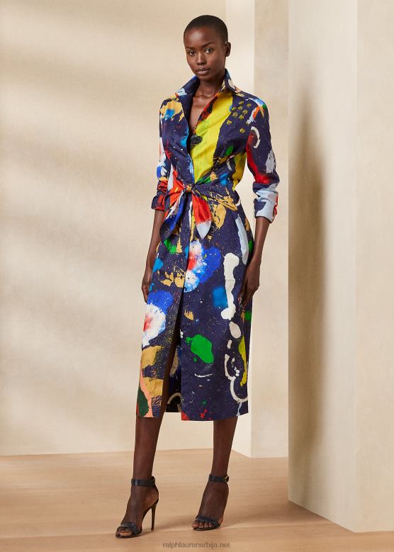 Жене Ralph Lauren памучна сатенска дневна хаљина са цхарлеи принтом V2V443500 лук нави мулти