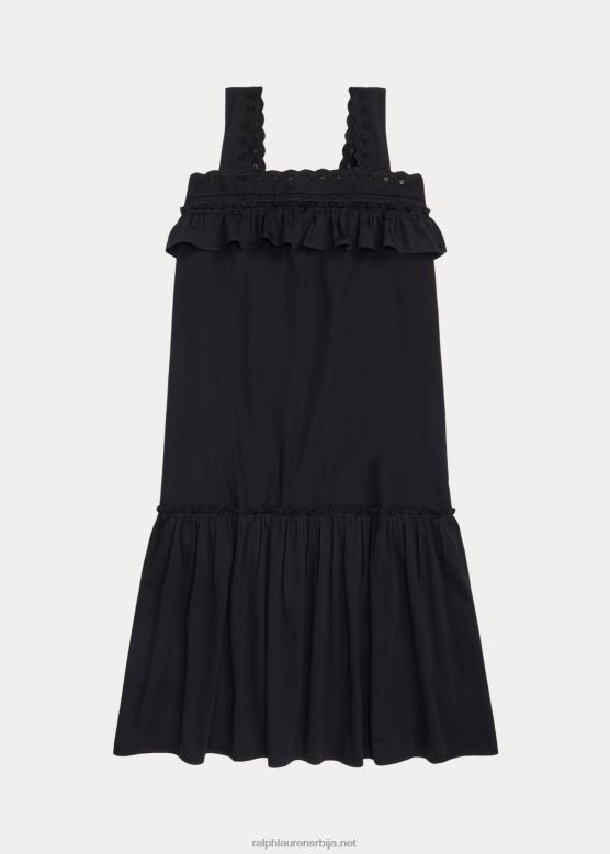 Жене Ralph Lauren памучна хаљина са наборима извезена V2V443621 винтаге црна