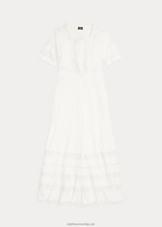 Жене Ralph Lauren хаљина од лана и памука са чипком V2V443631 прљаво бело