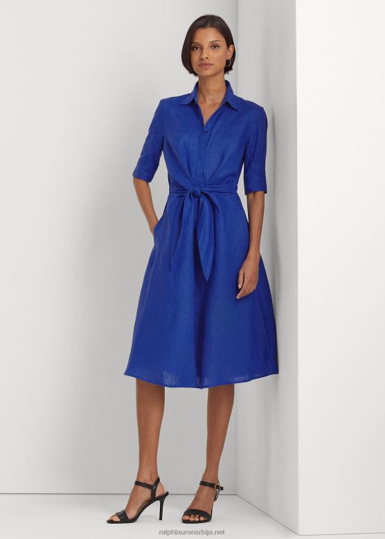 Жене Ralph Lauren ланена кошуља са краватом V2V443841 плави сатурн